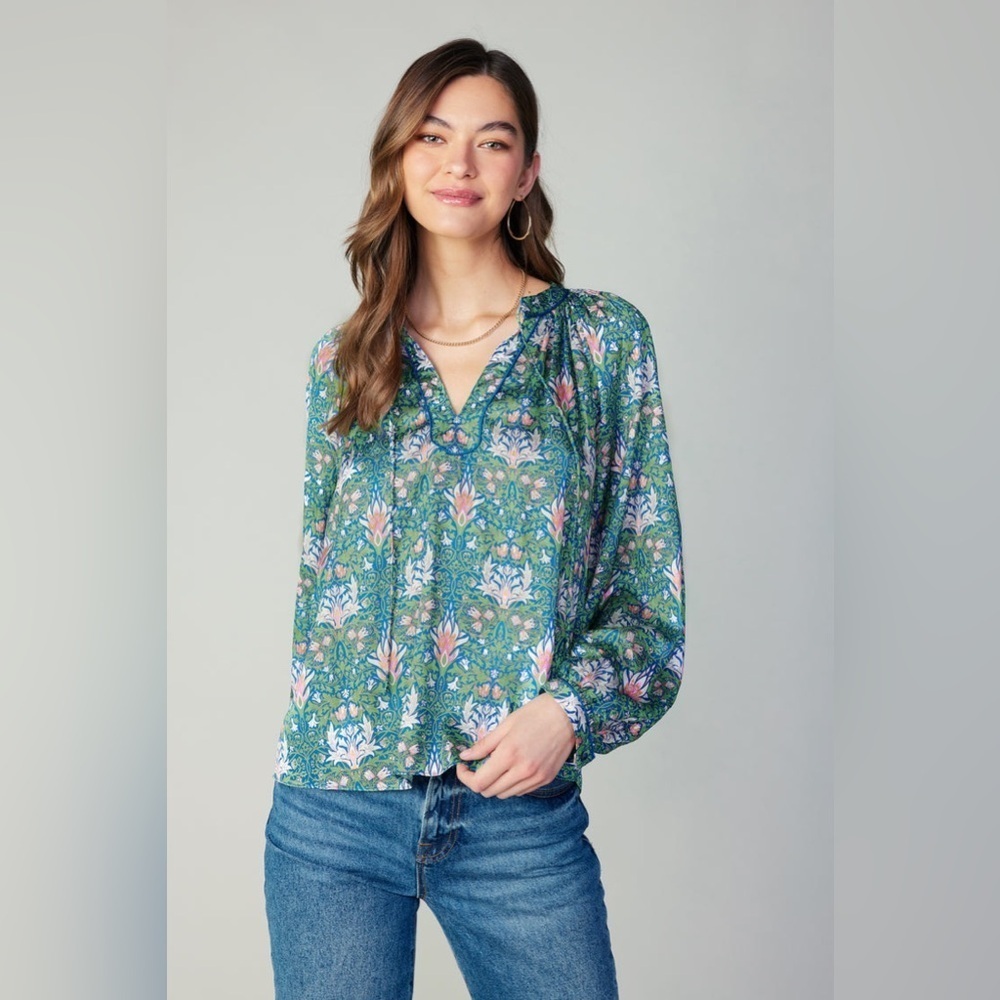 NWT CURRENT AIR Floral Nouveau Piping Blouse (T1) - Picture 5 of 11
